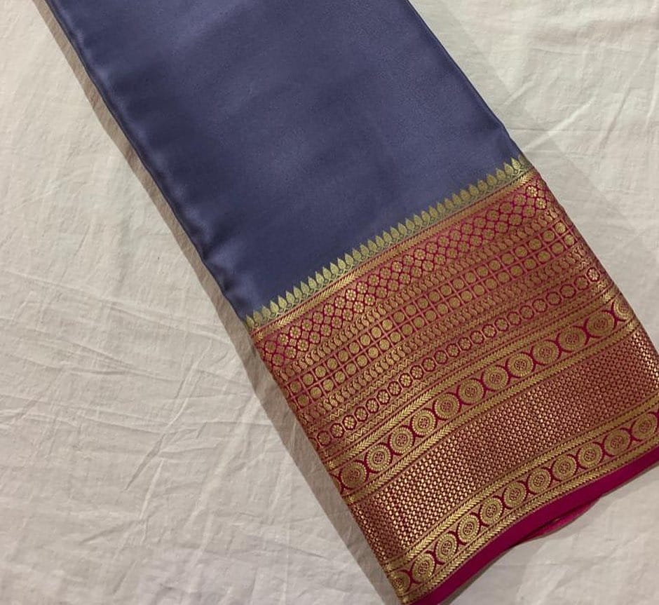 Gray Semi-Mysore Silk Sarees with Online Shopping Price Under 999 . Traditional Look For Weddings And Best Popular and Famous Product and Rich Fabric and Rich Pallu in India .