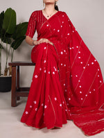 Load image into Gallery viewer, Beautiful Viscose Chanderi saree in Chilli Red Shade With Sequins Along Zari Line and Gota Patti Lace Border and  Most Famous Saree in Durga Puja Of Under 1499 .