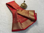 Load image into Gallery viewer, Red Mysore Silk Sarees with Price and For Wedding this Saree Specials For any Occasion Price Under 1500 . His Fabric Mysore Silk Saree Fully Gold Zari Weaving Working n Saree Border Unique Design ...