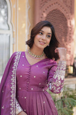 Load image into Gallery viewer, Purple Gown for Festive Wear , Purple Ethnic Wear for Women , Purple Embroidered Dress , Party Wear Purple Suit Set , Elegant Purple Indian Dress .