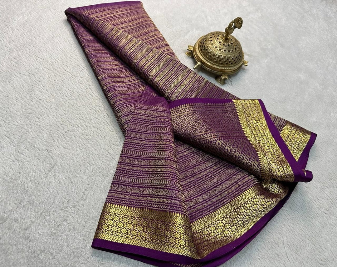 Royal Purple Mysore Silk Saree ,
Deep Purple Zari Weaving Saree , 
Elegant Purple Silk Saree for Brides , 
Luxury Mysore Silk Saree in Purple , 
Graceful Purple Traditional Saree .