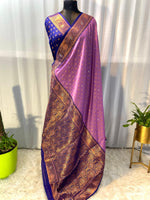 Load image into Gallery viewer, Purple and Blue Color Pure Soft Paithani Silk Sarees With Price and Online Shopping Price Under 2000 . This Fabric Rich and Premium Look and Heavy Embroidery Design  and Zari Weaving Work . Traditional Look For 2024-25 , 2025-26 .