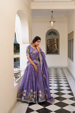 Load image into Gallery viewer, Purple Lehenga with Embroidery Work , Designer Purple Gold Crush Lehenga ,  Purple Party Wear Lehenga Choli , Purple Wedding Lehenga Set , Bridal Purple Lehenga with Dupatta .