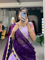 Load image into Gallery viewer, Stitched Lehenga with Cotton Silk fabric and Thread Embroidery Work, Georgette Dupatta with Sequins Embroidery Work Butties and Lase Border, and Unstitched Blouse with Cotton Silk fabric and Thread Embroidery and zari weaving work.