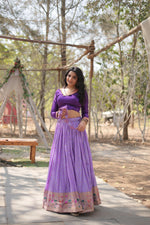 Load image into Gallery viewer, Beautiful Purple Viscose Jacquard Dhavani Set and Half Saree . this Fabric Viscose Jacquard Dhavani Set With Price and Online Shopping Price 2000 . this Fabric Viscose Jacquard Soft and Smooth Fabric and Rich Lenga Border Rich and Duptta Dark Green Color most Authentic Color and Best Selling Product Price Under 2000 .