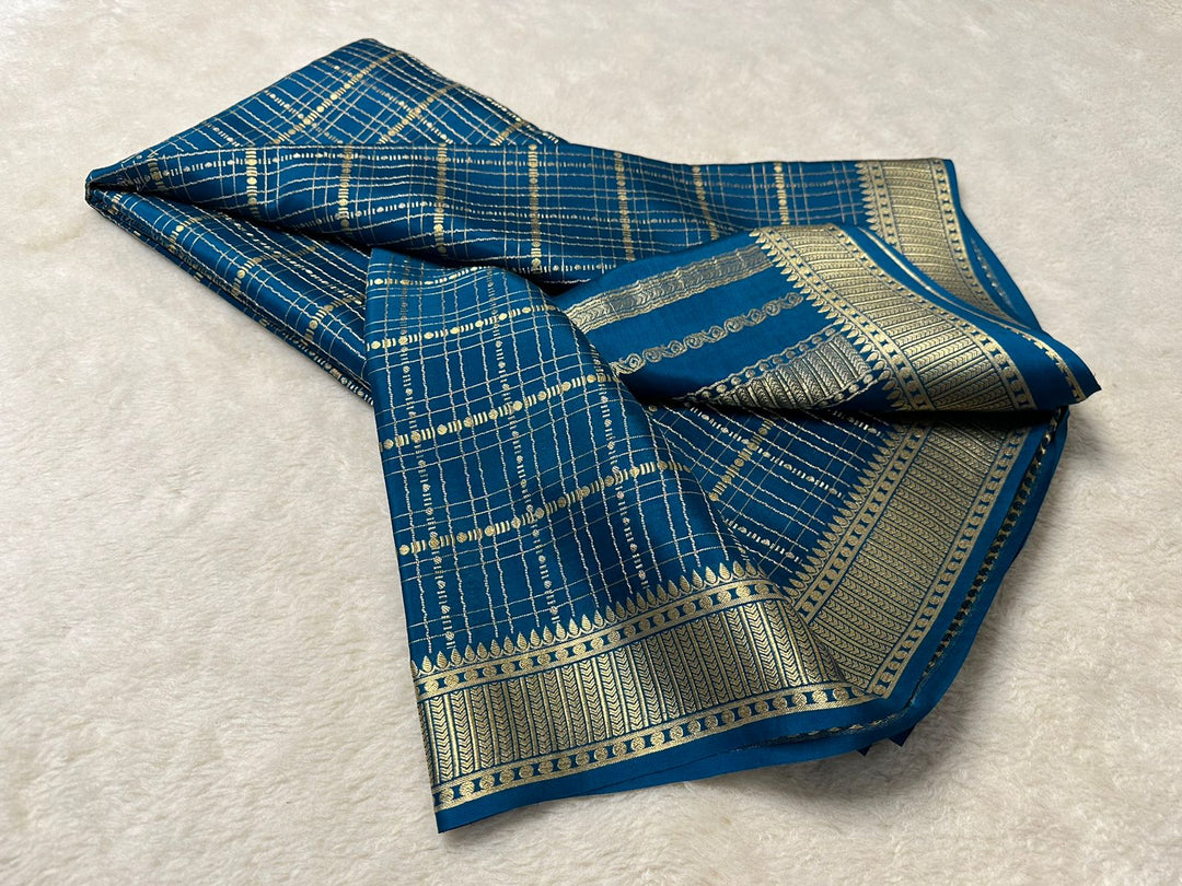 Pure Mysore Silk Fabric In This Amazing Saree , Banarasi Silk Weave , All Over Weaving Work In Saree , Golden Silk Zari Used