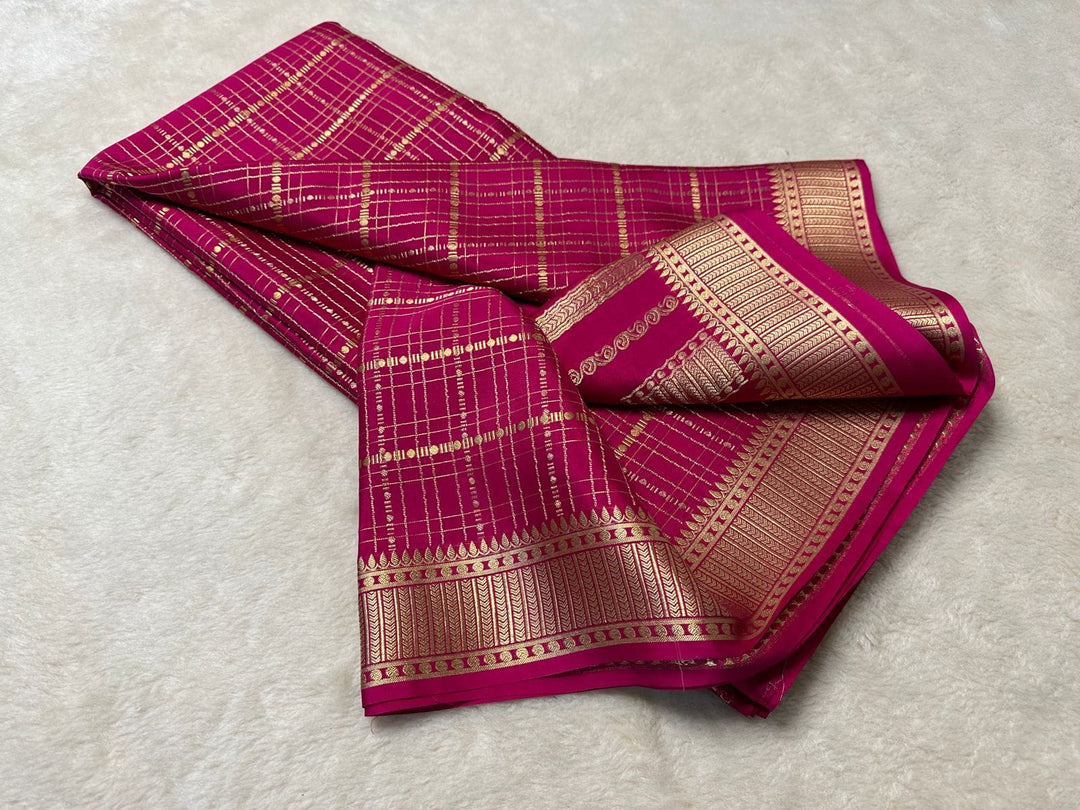 Pure Mysore Silk Fabric In This Amazing Saree , Banarasi Silk Weave , All Over Weaving Work In Saree , Golden Silk Zari Used . Tradition of South India , Karnataka Pure Mysore Silk Saree ,
