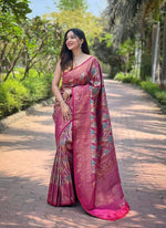 Load image into Gallery viewer, Rani Color Softy Silk Sarees Price and online Shopping Price Under 1199 , 1500 . Softy Silk Saree featuring digital print and gold jari work. Includes 6.3m saree with matching blouse piece. Machine washable.