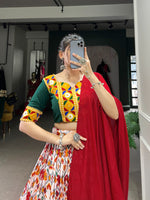 Load image into Gallery viewer, Red Dola Silk and Cotton Davani Set , Half-Saree and Dhavani Set with Price and Online Shopping Price Under 2000 . this Fabric Celebrate tradition with a stunning Red Dhavani Set in Dola Silk and Cotton . Lightweight, breathable, and stylish, this half saree brings comfort and elegance together for every festive occasion .