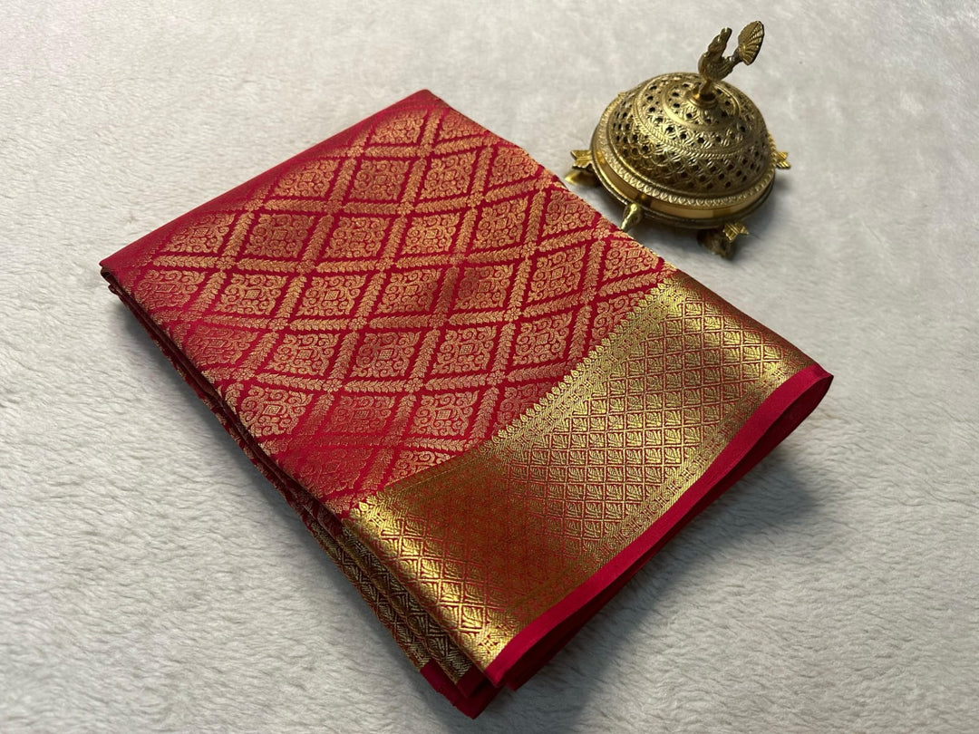 Red Color Mysore Silk Sarees WIth Price and Best Weddings Choise . This fabric Red Mysore Silk Sarees With Online Shopping Price Under 1500 . this Fabric Very Smooth and heavy Premium Rich Border and Fully Zari Weaving Work. this Fabric Mainly Manufacturing In Karnataka, India . Traditional Look Saree 2024-25-26 .