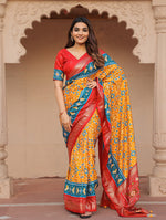 Load image into Gallery viewer, Letest Red With Yellow Color Dola Silk Sarees Price Under 1000 . Perfect for weddings, festive celebrations, or any grand occasion, this saree combines luxurious fabric with artistic design to create an elegant look. Traditional Look For 2024-25 , 2025-26 .