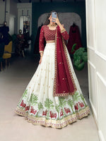 Load image into Gallery viewer, Krishnamurti Georgette White & Red Dhavani Set | Langa Davani Set | Shoppers Trend