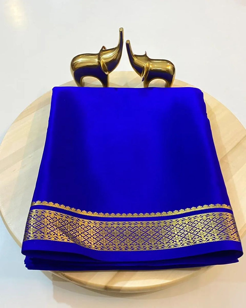 Royal BLue semi mysore Silk sarees with price and online shopping price under 1000 . this fabric indian first mainly manufacturing in mysore district ,karnataka in India .