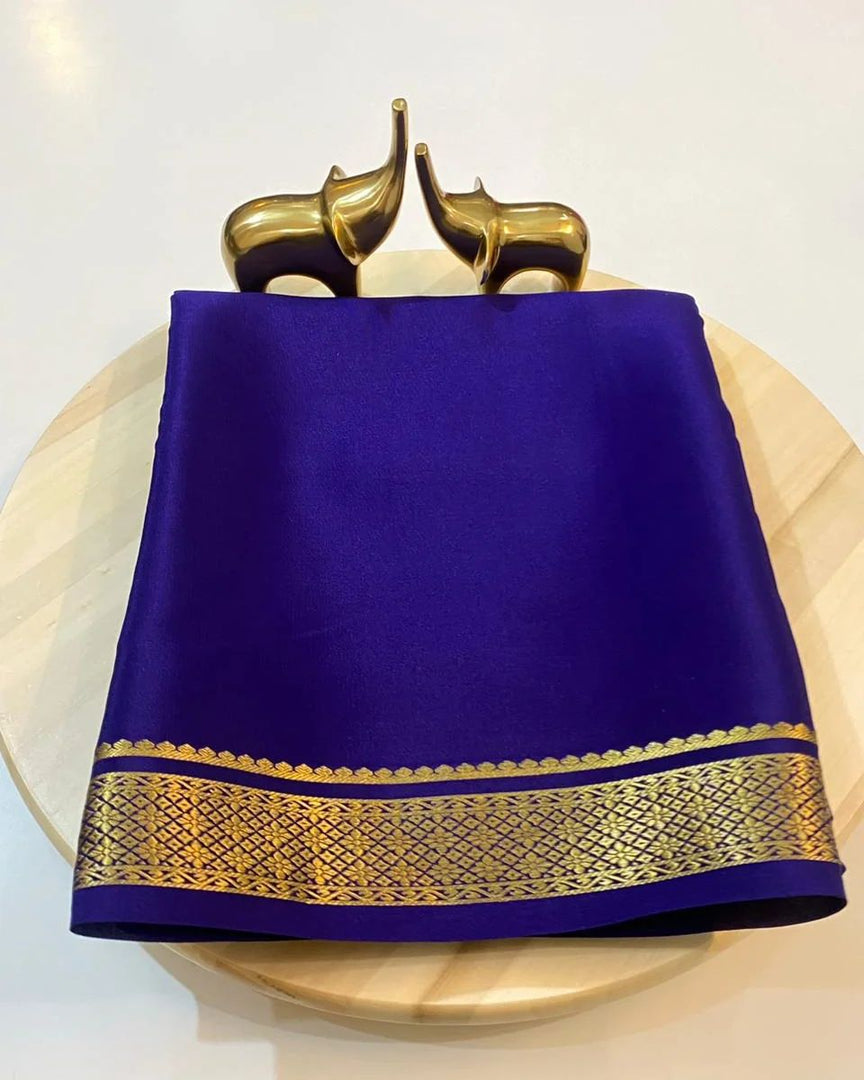 Royal Blue semi mysore silk sarees with price and online shopping price under 1000 . this fabrics semi mysore silk saree blue color most famous and most beautiful authentic look model using this saree .
