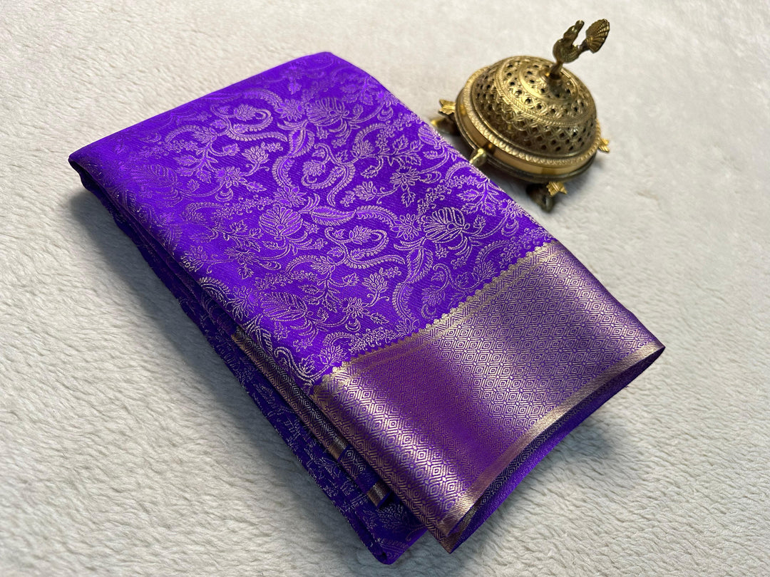 Luxurious Blue Mysore Silk Saree with Zari Weaving, 6.3m length. Includes matching blouse piece. Machine washable. Size Free model  Saree Price 1399 - Shop Now Shoppers Trend