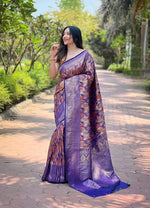 Load image into Gallery viewer, Purple Color Soft Silk Sarees With Price and Online Shopping For Weddings price under 2000 . This Fabric Softy Silk Saree with Old Zari weaving Work . This Saree Most Unique and Best Fabric .