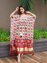 Load image into Gallery viewer, White Color Pure Gaji Silk Dress | Frock Price and Online Shopping Price Under 2500 . Oversized & Comfortable – Ideal For Summer & Everyday Wear Soft & Skin-Friendly
Pure Gaji Silk Kaftan Online Price 2500 .