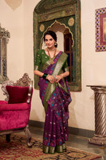 Load image into Gallery viewer, Wine color saree with golden work , Bridal wine silk saree for weddings , 
Deep wine georgette saree with sequins , Wine saree with zari and thread embroidery , Wine color saree for night party , Wine soft silk saree online , Elegant wine color saree under ₹1500 .