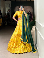 Load image into Gallery viewer, Buy Tussar Silk Lehenga Online , Floral Print Lehenga with Dupatta , Elegant Wedding Wear Lehenga , Festive Wear Lehenga Set for Women and Traditional Tussar Silk Lehenga Choli .