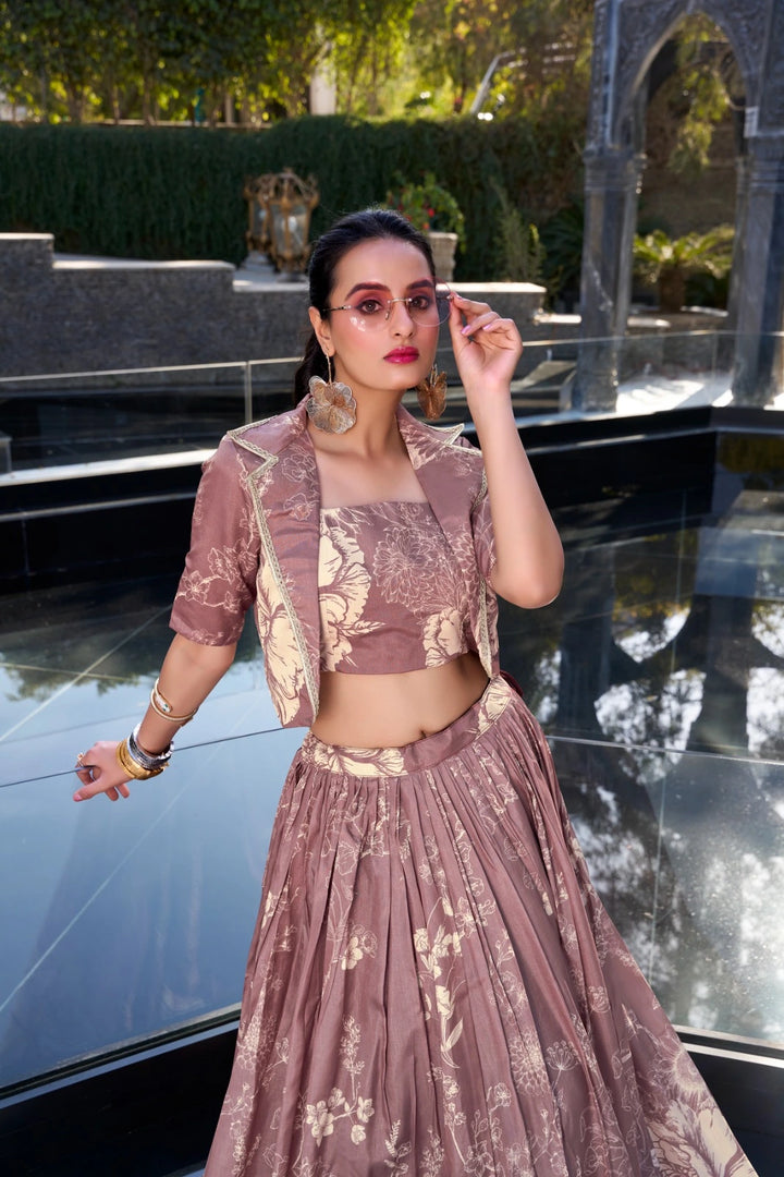 Vanshika Tussar Silk Dhavani Set | Lehenga Koti | Shoppers Trend
