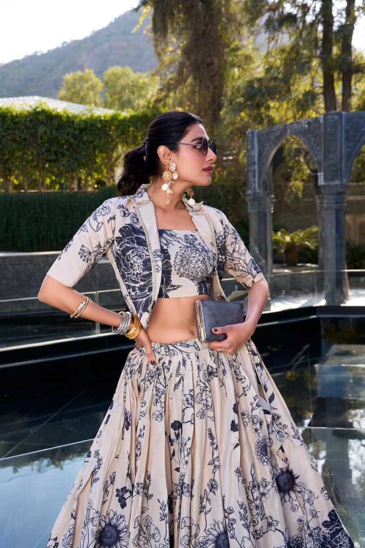 Vanshika Tussar Silk Dhavani Set | Lehenga Koti | Shoppers Trend