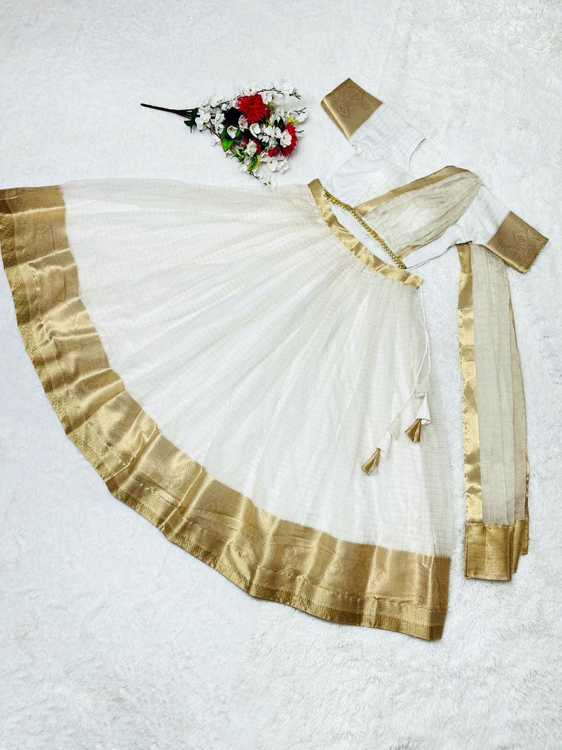 Onam Special Zari Chex Dhavani Set (Onam Special)