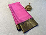 Load image into Gallery viewer, baby pink semi mysore silk saree with Zari detailing. Machine washable. Comes with matching blouse. Specially curated for Pongal celebrations.

