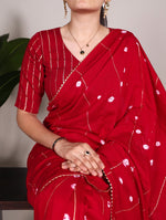 Load image into Gallery viewer, Beautiful Viscose chanderi saree in chilli red shade with Sequins along zari line and gota patti lace border n Most Famous Saree in Durga Puja ,Of Under 1499 . 

