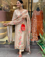 Load image into Gallery viewer, Renya Satin Beige Kurti  | Shoppers Trend
