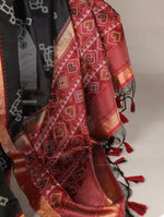 Load image into Gallery viewer, Pure Black and Red Jacquard Silk Saree Original Most Popular And Famous Jacquard Silk  Saree Traditional Look and Fashion Designer Look For Weddings price Under 2000 .
