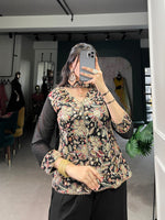 Load image into Gallery viewer, Black Georgette Eid Outfit for Women , Eid Special Black Embroidered Dress Set , Black Kurti with Bottom and Dupatta for Eid , 
Elegant Black Eid Wear for Ladies , 
Black Embroidered Suit for Eid Festival , Black Sequins Work Suit for Eid Celebration , Festive Wear Black Suit Set Online , Black Georgette Top with Palazzo and Dupatta , Eid Collection 2025 Black Dress for Women , Traditional Black Embroidered Suit for Eid .
