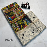 Load image into Gallery viewer, Shop Black Mul Cotton Saree With Gold Zari Weaving Price Under 999 , Elegant Black Saree For Wedding &amp; Festive Look , Designer Black Mul Mul Cotton Saree For Party Wear and Classic Black Cotton Saree With Traditional Zari Border . 

