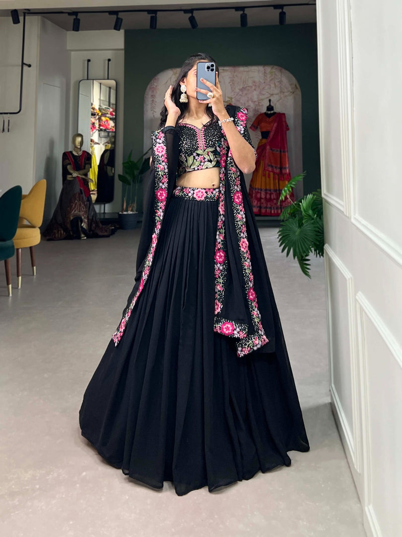 Buy Embroidered Georgette Lehenga Online , Designer Sequins Work Lehenga Set , Wedding Wear Lehenga for Women and Festive & Party Wear Embroidered Lehenga . 