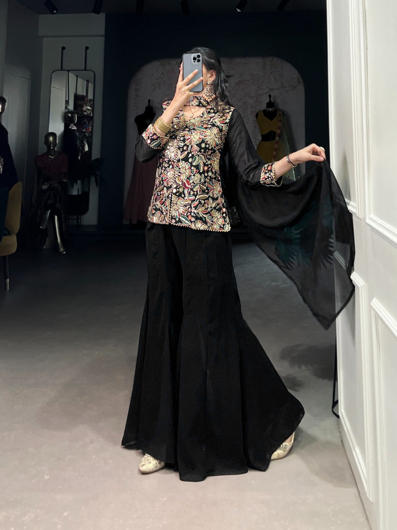 Partywear Black Eid Kurti Set , Black Eid Outfit with Embroidery and Sequins , Designer Black Suit Set with Dupatta for Eid , Ready-to-Wear Black Eid Dress Online , Black Festive Ethnic Suit for Eid 2025 , Modest Black Eid Ensemble for Women , Black Eid Dress with Stylish Embroidered Dupatta , Black Georgette Salwar Suit for Eid , Limited Edition Black Eid Outfit 2025 , Elegant Black Suit for Eid Night Celebrations .