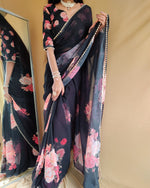 Load image into Gallery viewer, Pure Black Georgette sarees with price and online shopping price .
