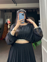 Load image into Gallery viewer, black georgette dhavani set , half-saree , langa davani set price under 1999! - Shop now lehenga choli shop by shoppers trend!!!
