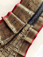 Load image into Gallery viewer, Elegant Black Kanjivaram saree featuring intricate jacquard weaving and premium fabric. Ideal for weddings and parties. Available online under ₹2000. and This Fabric Kanjivaram Saree For Wedding and any Occasion This Saree . 
