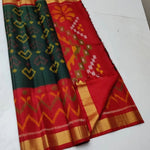 Load image into Gallery viewer, Ikkat Silk Saree with Blouse , Black Ikkat Silk Saree for Parties , 
Elegant Black Soft Silk Saree , Black Handloom Saree with Digital Prints , 
Classic Black Ikkat Saree Online , Festive Wear Black Silk Saree . 
