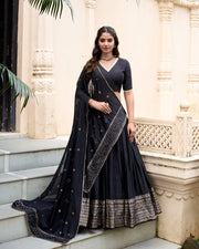 Beautiful Crafted Black Pure Chanderi Dhavani Set with Price and Online Shopping Best Price Under 2000 . This Fabric Pure Chanderi Soft and Lehnga Crafted Border Rich Design and Dupatta Red Combination Design Most Authentic Davani Set , Half Saree . 