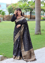 Load image into Gallery viewer, Pure Black Soft Silk Saree online shopping saree with Price in 2000 . This Fabric Mainly Manufacturing its sofy Pure soft Silk Saree in Banaras Oldest In India. 
