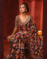 Load image into Gallery viewer, Aishwarya Soft Georgette Black Saree | Shoppers Trend
