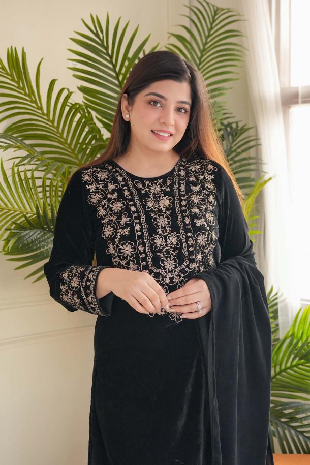 Rishi Velvet Black Kurti  | Shoppers Trend