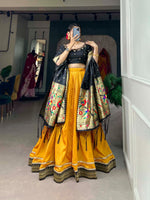 Load image into Gallery viewer, Black Vichitra Silk Dhavani Set , Langa Voni , Half-saree and Davani Set With Price and Online Shopping Price Under 2000 . This Fabric So Elegant and Rich Border For Lehenga and Blouse Fabric Jacquard Silk and Dupatta Fabric Jacquard silk (Paithani) and Rich Zari Weaving Work.
