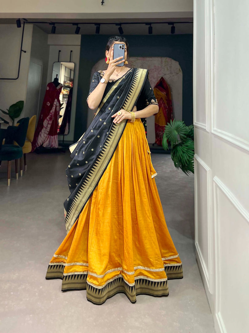 Vichitra Silk Lehenga with Paithani Dupatta , Paithani Border Lehenga Set , Handwork Jacquard Blouse for Lehenga , Plain Lehenga with Fancy Dupatta , Wedding Wear Vichitra Silk Lehenga . 