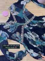 Load image into Gallery viewer, Blue Chinon Silk Kurti with Price and Online Shopping Price Under 1500 . This Fabric Blue Chinon Silk Kurti Work Digital print With padded hand work and This Fabric So Soft Fabric v Round Necks and Traditional Look 2024-25 . 
