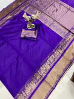 Load image into Gallery viewer, Royal blue lichi silk saree with elegant jacquard design , Festive favorite – blue soft silk saree with rich zari work , Designer blue jacquard saree in soft lichi fabric , 
Trending blue saree for wedding and festive collection , Buy blue silk saree with classic lichi sheen online , Stylish blue lichi silk saree with woven pallu . 
