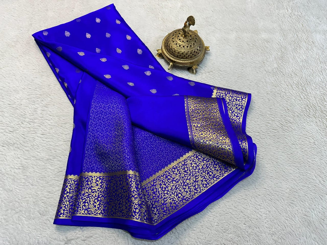 Blue Color Mysore Silk Saree With Price and Online Shopping Price Under 1500 . this Fabric Gold Zari Weaving Work and famous and best popular product . this Saree mysore silk saree price under 1500 . 