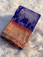 Load image into Gallery viewer, Blue Color Soft Paithani Silk Sarees With Price and Online Shopping Price Under 2500. This Fabric Rich and Premium Look and Heavy Embroidery Design  and Zari Weaving Work . Traditional Look For 2024-25 , 2025-26 . 
