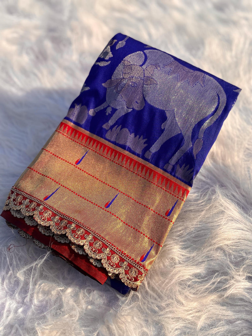 Blue Color Soft Paithani Silk Sarees With Price and Online Shopping Price Under 2500. This Fabric Rich and Premium Look and Heavy Embroidery Design  and Zari Weaving Work . Traditional Look For 2024-25 , 2025-26 . 