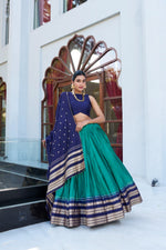 Load image into Gallery viewer, Blue Chanderi Silk Lehenga Set , Royal Blue Ethnic Lehenga , Navy Blue Zari Work Lehenga , Sky Blue Traditional Lehenga for Festive Wear , Blue Lehenga with Dupatta and Blouse . 
